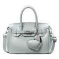 Light blue Kelly style handbag with a large heart pendant and detachable shoulder strap - No Pendant / Blue