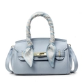 Light blue lychee leather handbag with silk scarf handle and gold twist lock - Blue-Small