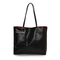 Grande borsa tote nera testurizzata in ecopelle con fodera rossa e borsellino abbinato - Nero-Fodera Rossa
