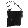 Sac seau noir texture litchi avec bandoulière réglable et pochette assortie - Noir