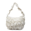 Bolso de hombro fruncido beige minimalista con diseño plisado de nube para mujer - Blanco Roto