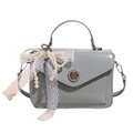 Petit sac carré en cuir ciré bleu clair avec nœud en dentelle et perles élégantes - Avec Noeud Dentelle Perle / Bleu