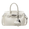 Ivory white trapezoid handbag with silver hardware and heart-shaped charm accessory - With Pendant / Off White