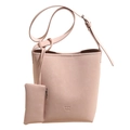Sac seau en cuir rose pâle à motif litchi avec petit porte-monnaie assorti - Rose