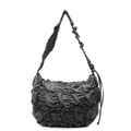 Bolso de hombro gris oscuro plisado estilo nube con correa ancha y textura fruncida - Gris
