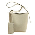 Sac seau vert pâle en cuir grainé avec petite pochette et bandoulière large - Vert