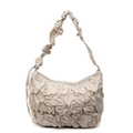Borsa a spalla chic beige chiaro con trama pieghettata e design a tracolla a sbuffo - Cachi
