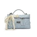 Light blue quilted mini handbag with pearl charms and lace bow for women - Lace Pearl Bow Style / Blue