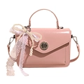 Sac à main rose élégant en cuir ciré avec nœud en dentelle et pendentif perle - Avec Noeud Dentelle Perle / Rose