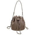 Taupe pleated drawstring bucket bag with metal chain and leather strap details - Gray