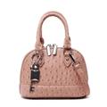 Borsa rosa a mano con trama struzzo, manici superiori e ciondolo a lucchetto argento - Ciondolo a Lucchetto e Chiave Argentato / Rosa