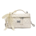 Chic beige quilted crossbody bag with pearl charms and lace bow decoration - Lace Pearl Bow Style / White