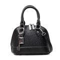 Mini borsa a conchiglia nera con motivo struzzo, lucchetto argento e doppi manici - Ciondolo a Lucchetto e Chiave Argentato / Nero