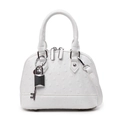 Borsa a conchiglia bianca in pelle di struzzo con lucchetto d'argento e manici - Ciondolo a Lucchetto e Chiave Argentato / Bianco Sporco