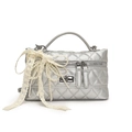 Elegant silver quilted crossbody bag with pearl charms and lace bow decoration - Lace Pearl Bow Style / Silver