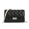 Sac bandoulière matelassé noir élégant avec chaîne en perles et fermoir argenté - Noir