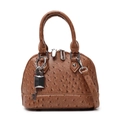 Borsa marrone a conchiglia con trama di struzzo e ciondolo lucchetto argento - Ciondolo a Lucchetto e Chiave Argentato / Marrone