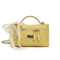 Quilted yellow handbag with pearl lace bow charm and silver chain strap details - Lace Pearl Bow Style / Yellow