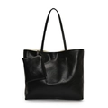 Grande borsa tote nera in pelle cerata vintage con piccolo portamonete coordinato - Nero