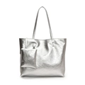 Borsa tote argento metallizzato con texture incrinata e mini pochette coordinata - Argento