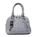 Borsa a conchiglia grigio chiaro con trama a struzzo e doppi manici da donna - Ciondolo a Lucchetto e Chiave Argentato / Blu