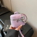 Mini lavender pebbled leather handbag with silver heart charms and chain strap - Purple