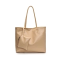Grande borsa tote beige in ecopelle testurizzata con piccola pochette coordinata - Cachi