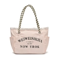 Rosa Canvas-Einkaufstasche mit Buchstabendruck und schwarz-weiß gewebten Seilgriffen - Klein / Rosa