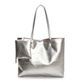 Metallic silver tote bag with red lining and matching small pouch in a two-piece set - Silver-Red Inner