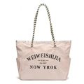 Sac fourre-tout rose avec anses en corde et graphismes noirs sur fond blanc pur - Grand / Rose