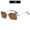 Frameless brown hexagonal sunglasses with gold metal temples and C3 color finish - Gold Frame Dark Tea Lens