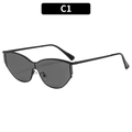 Gafas de sol Y2K ojo de gato en negro con montura metálica fina y lentes futuristas - Montura Negra Lentes Grises (C1)