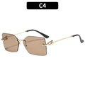 Fashionable rimless square sunglasses with tea gradient lenses and gold chain temples - Gold Frame Light Tea Lens