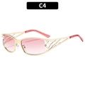 Occhiali da sole vintage Y2K con montura dorata C4, lenti rosa sfumate e aste con intagli - Montatura Oro Lenti Sfumate Rosa