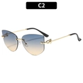 Occhiali da sole cat-eye senza montatura con lenti sfumate blu-giallo e aste dorate - Montatura Oro Lenti Sfumate Blu Tè (C2)