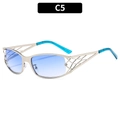 Y2K metallic hollow silver frame sunglasses with light blue gradient lenses, model C5 - Silver Frame Gradient Blue Lens