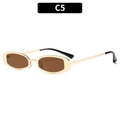 Retro Y2K narrow oval metal sunglasses in C5 gold frame with brown lenses - C5-Gold Frame Tea Lens