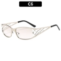 Y2K metallic sunglasses with hollow geometric grid temples in a light gold finish - Silver Frame Gradient Silver Lens