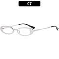 Y2K vintage oval silver metal sunglasses with black temple tips and minimalist frame - C7-Silver Frame White Lens