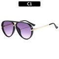 Gafas de sol aviador clásicas con montura negra, puente dorado y lentes degradadas púrpuras - Montura Negra Lente Gris Doble