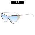 Futuristic silver metal butterfly sunglasses with blue gradient lenses, model C5 - Silver Frame Gradient Blue Lens (C5)