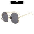 Fashion oversized gold metal sunglasses with dark gray lenses and cutout frame - Gold Frame Grey Lens