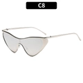Futuristic silver metal cat-eye sunglasses with mercury mirror lenses and C8 style - Silver Frame Silver Mirror Lens (C8)