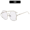 Chic silver C3 irregular oversized metal frame sunglasses with minimalist double bridge - Silver Frame Light Grey Lens