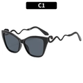 Cat eye sunglasses in black with unique snake-shaped textured temples and dark lenses - Black Frame Grey Lens