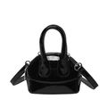 Glossy black patent leather mini shell bag with silver hardware and crossbody strap - Black