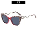Cat eye sunglasses with leopard print frames and silver snake shaped metal temples - C2-Pattern Red Grey Lens