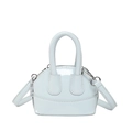Mini light blue patent leather crossbody bag with dual handles and silver hardware - Blue