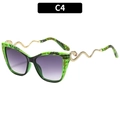 Cat eye sunglasses with green snake print frame and golden serpentine metal temples - C4-Green Frame Gradient Grey Lens