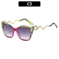 Lunettes de soleil œil-de-chat C5 avec monture léopard et branches serpent dorées - C5-Motif Vert Rouge Verres Dégradé Violet Gris